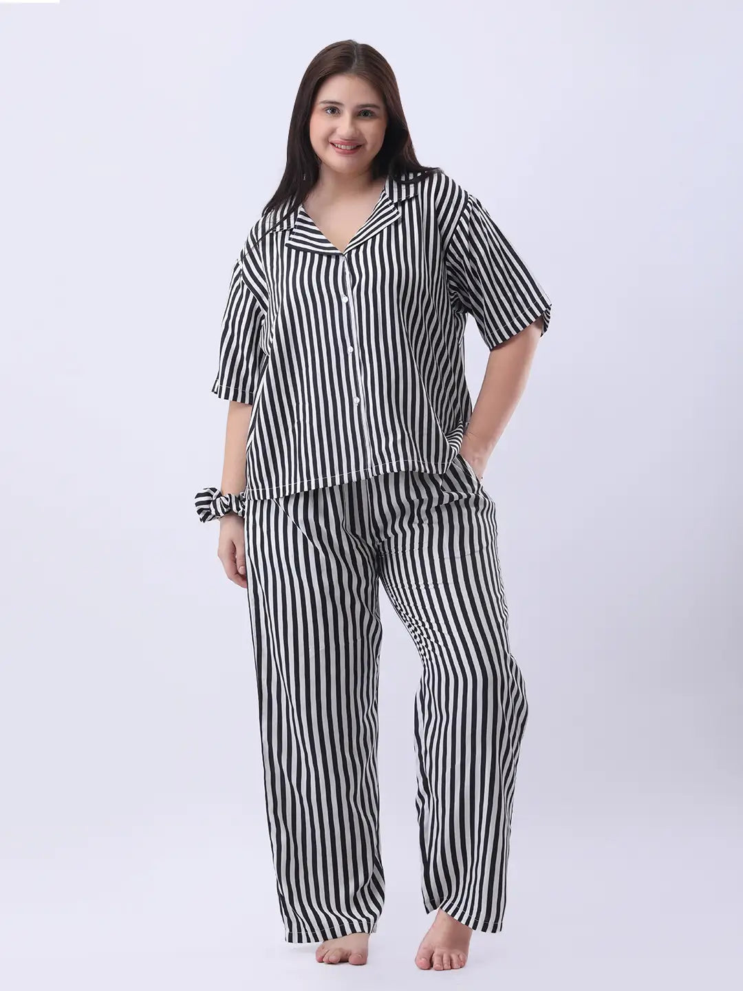Black striped notch collar shirt