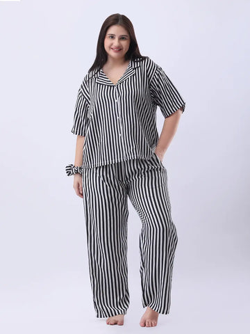 Black striped notch collar shirt