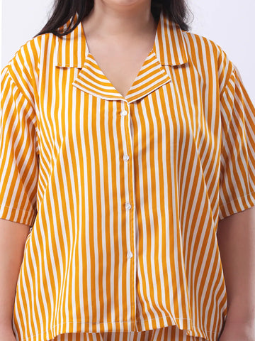 Yellow striped notch collar shirt