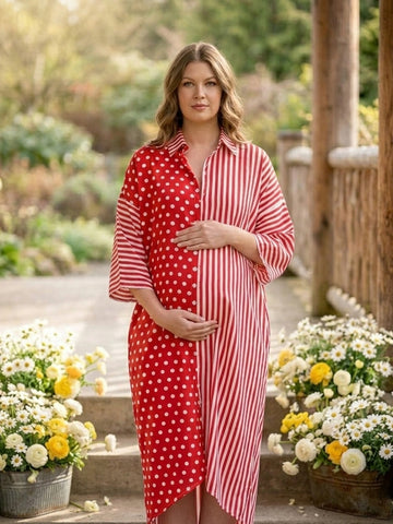 Red Polka & Stripe Hi Low Oversize Dress