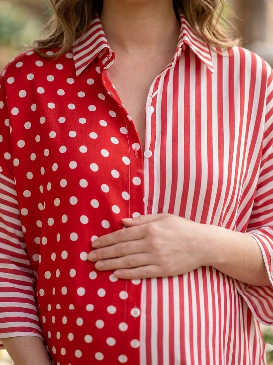 Red Polka & Stripe Hi Low Oversize Dress