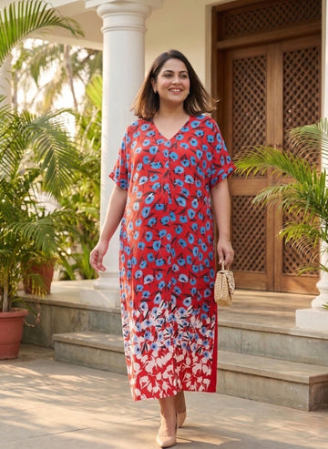 Floral print loose fit dress with front slit