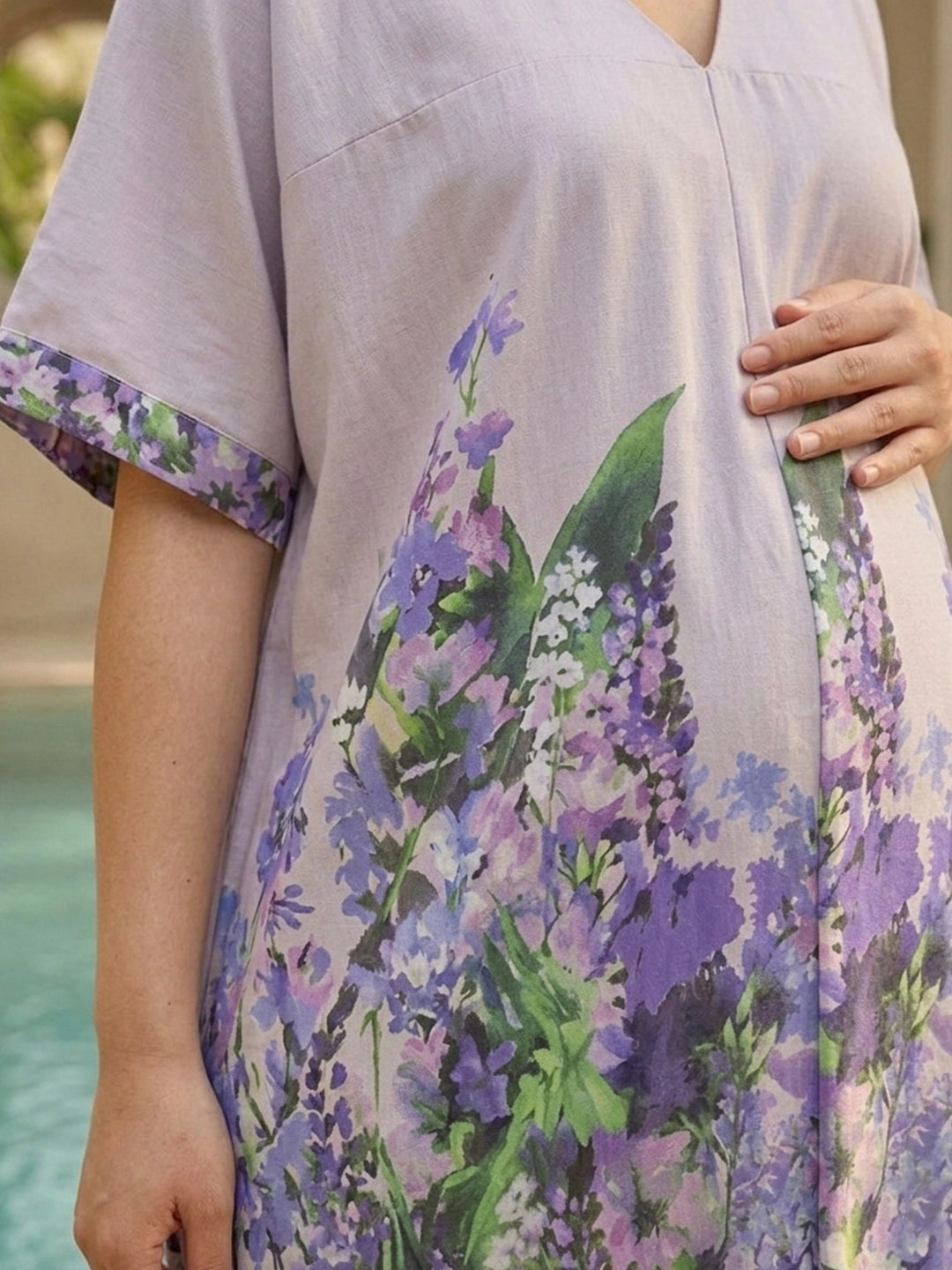 Floral print loose fit dress with front slit