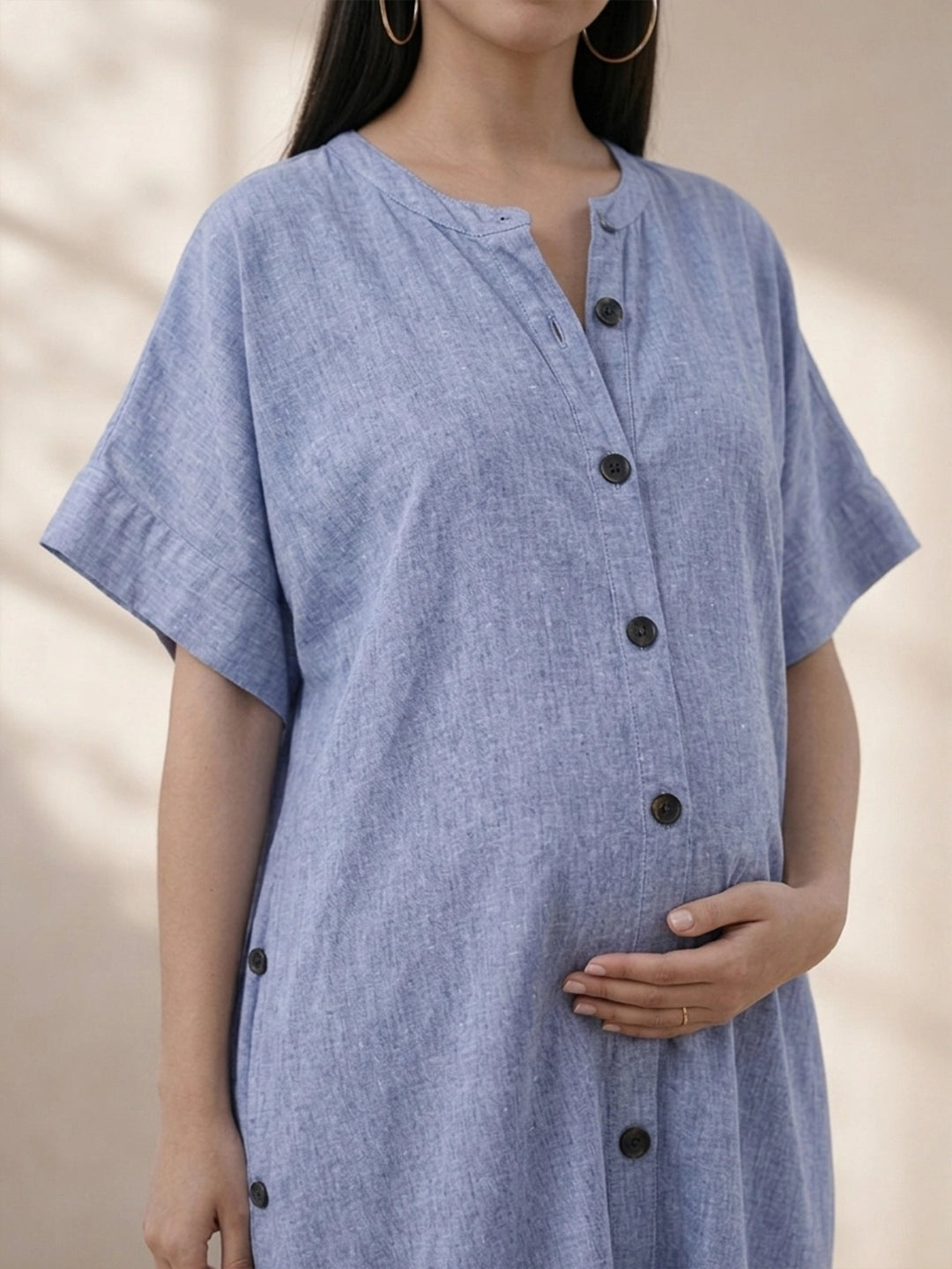 Blue linen relax fit shirt dress