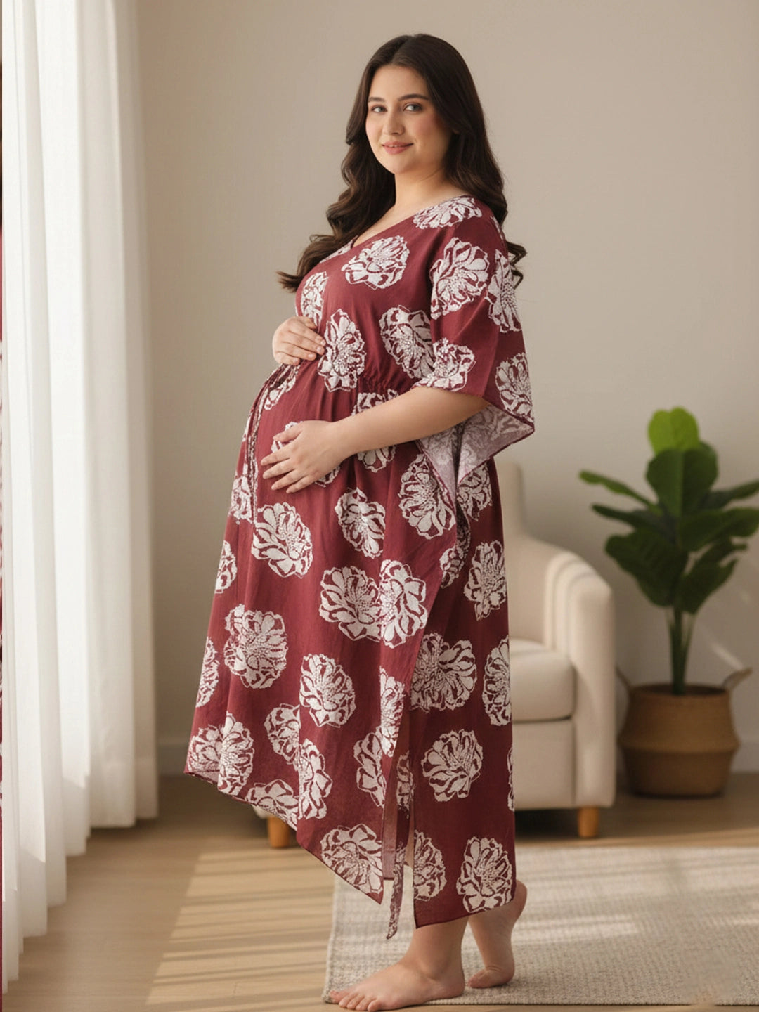 Cotton floral printed long kaftan