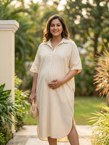 Yellow stripe oversize cotton dress