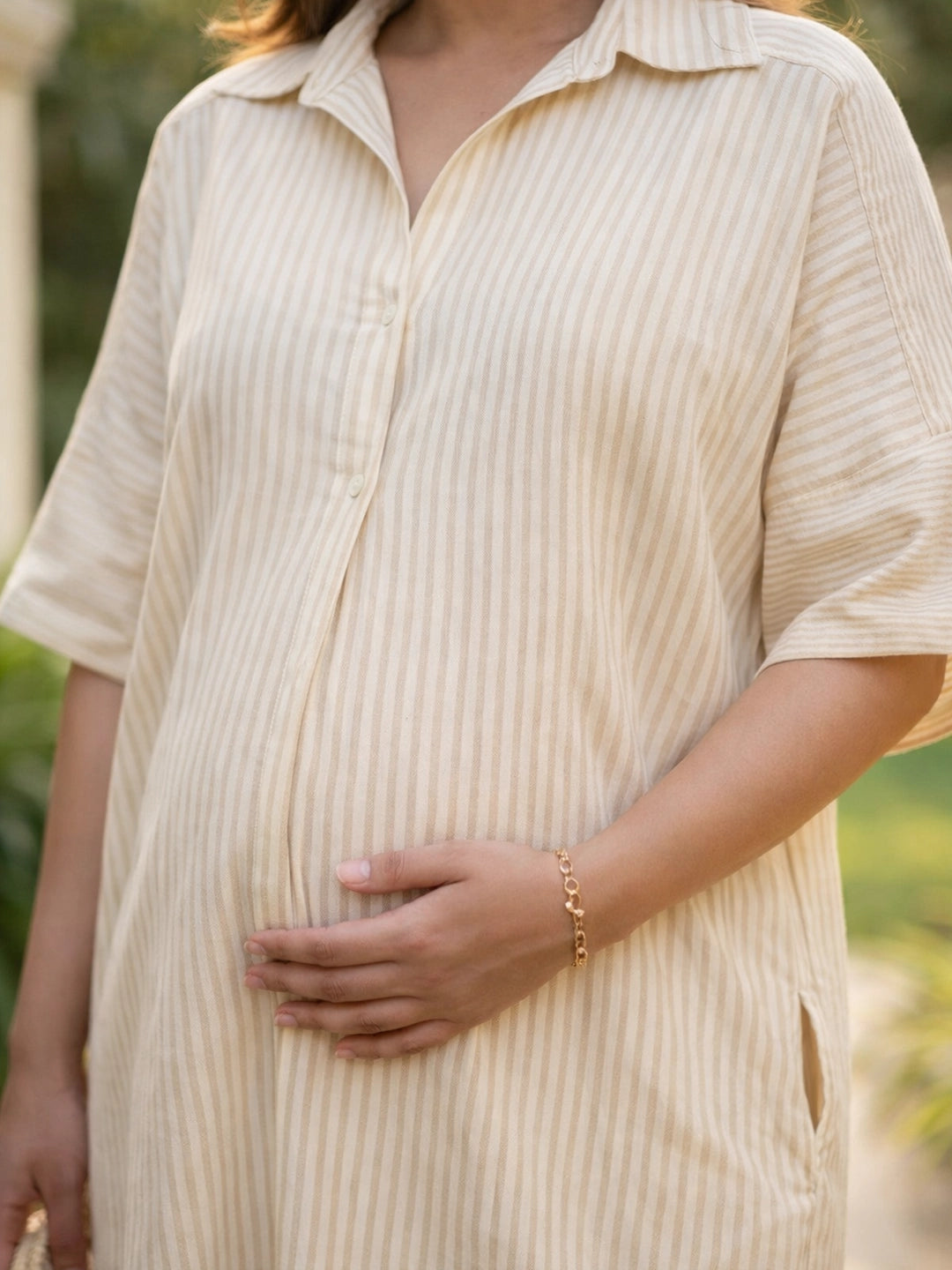 Yellow stripe oversize cotton dress