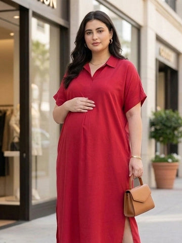 Maroon rayon oversize dress
