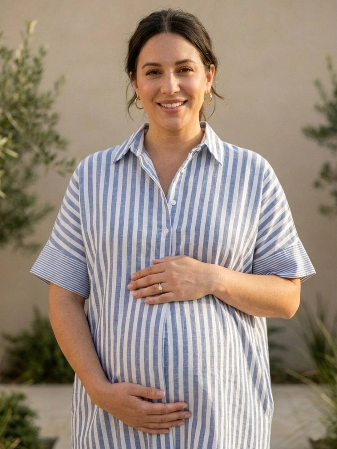 Blue stripe linen oversize dress