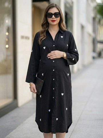 Black printed shirt dress