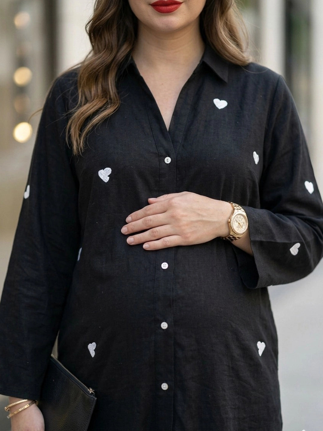 Black printed shirt dress