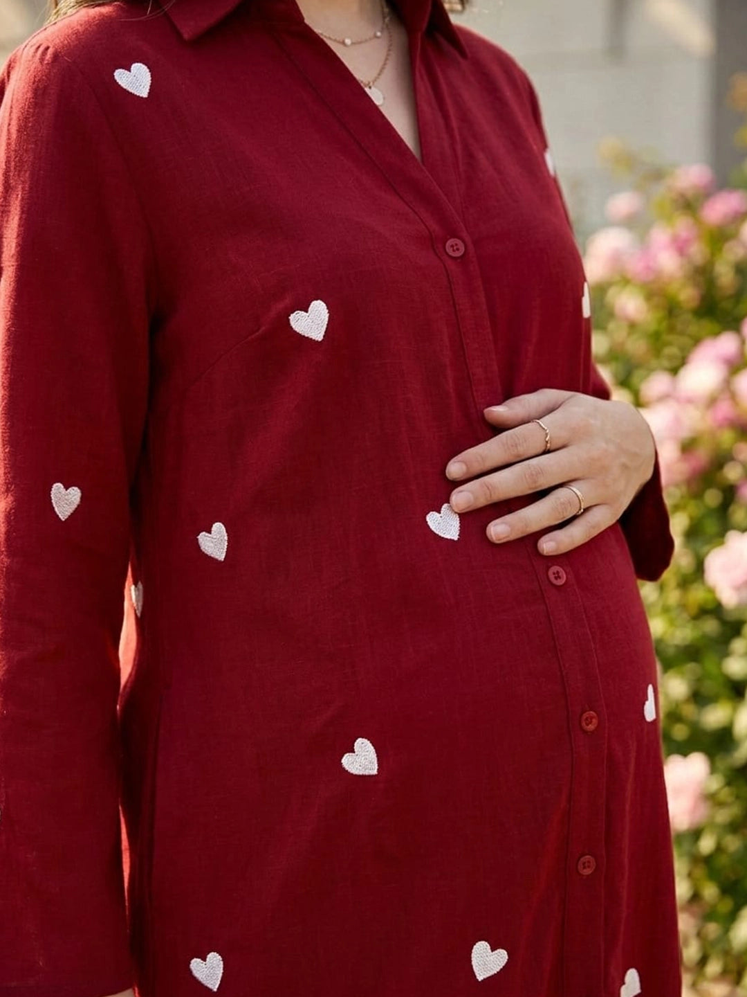 Maroon printed shirt dress