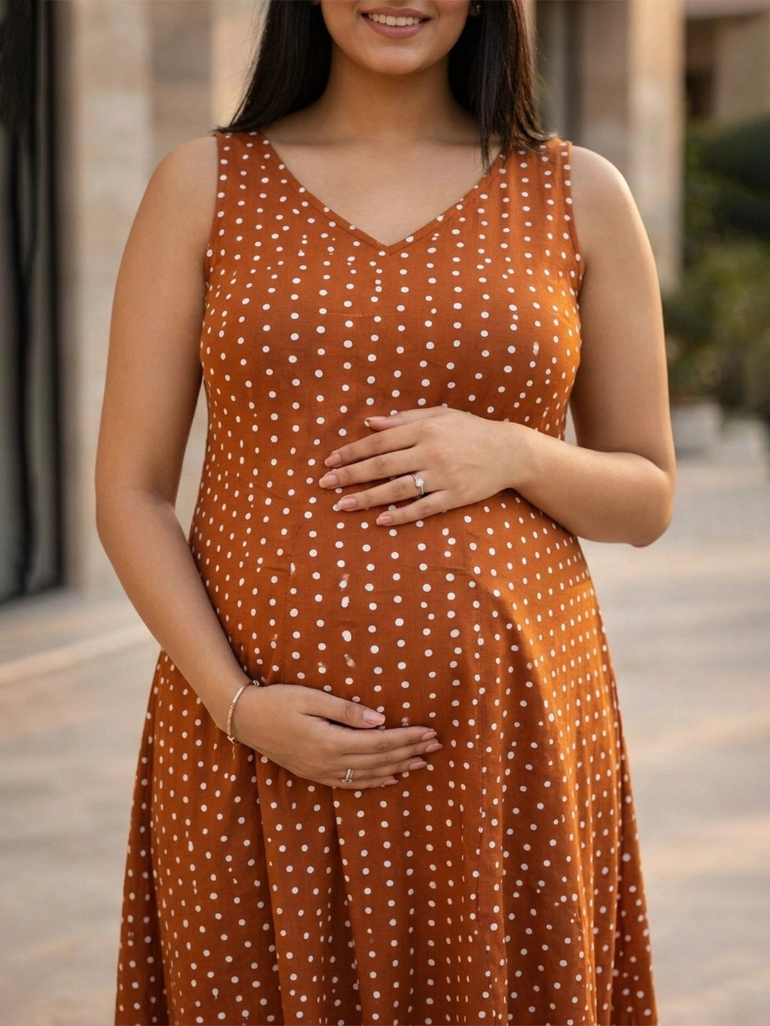 Polka dot sleeveless A-line dress