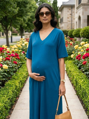 Teal V-neck loose fit dress