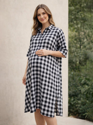 Black & white check shirt dress