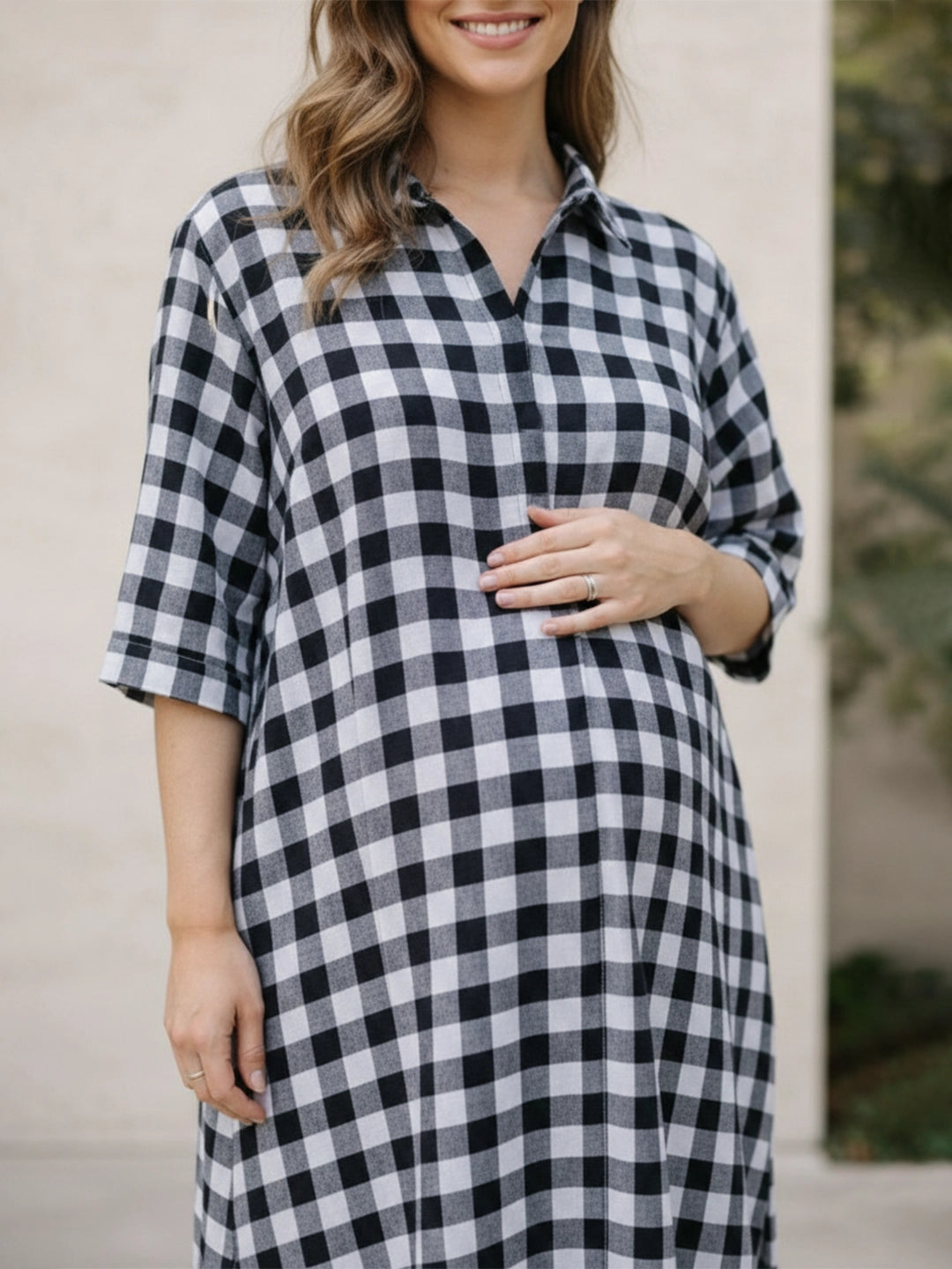 Black & white check shirt dress