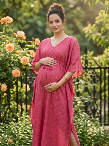 Magenta gold zari long kaftan