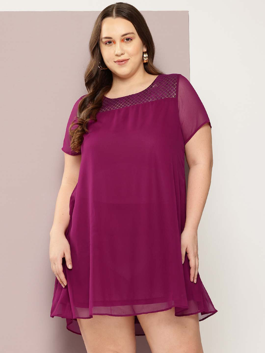 Qurvii Women Purple Solid A-Line Dress