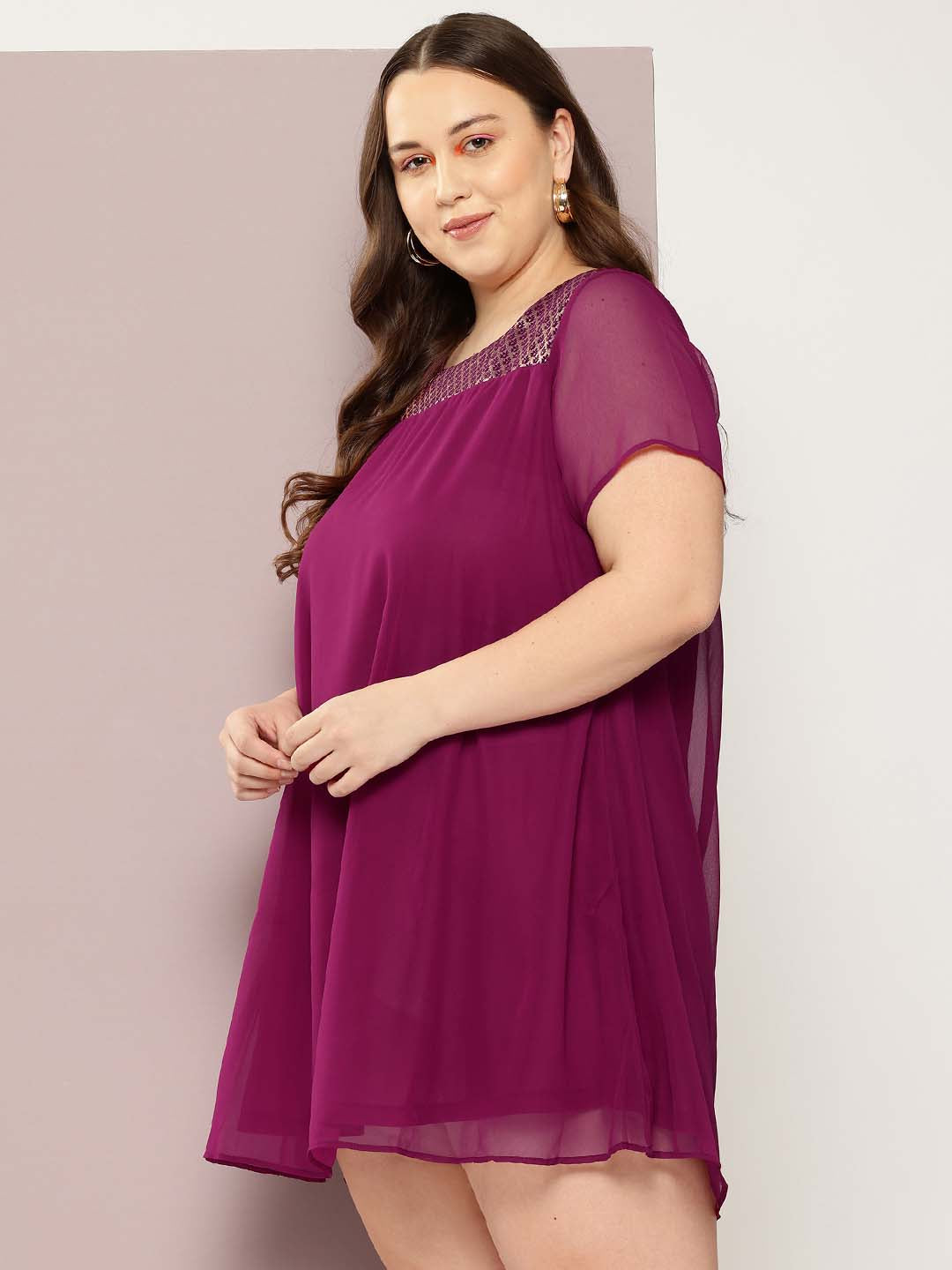 Qurvii Women Purple Solid A-Line Dress