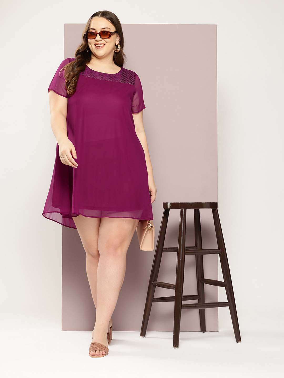 Qurvii Women Purple Solid A-Line Dress