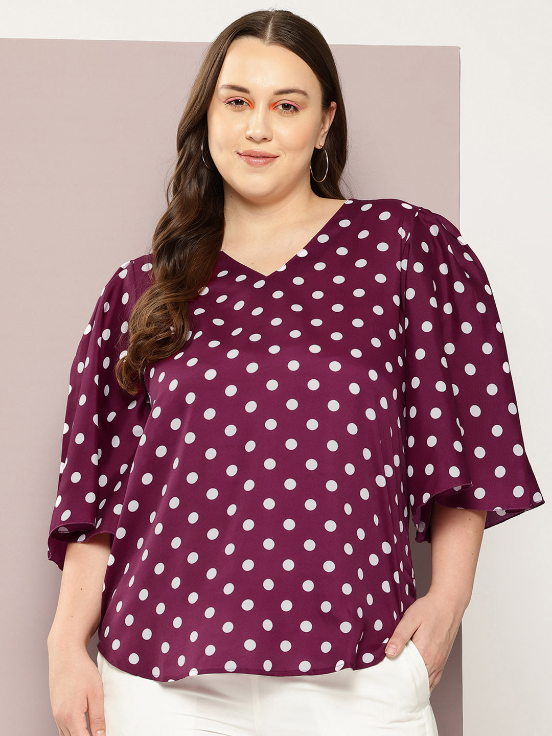 Qurvii Burgundy & White Crepe Regular Top - Qurvii India