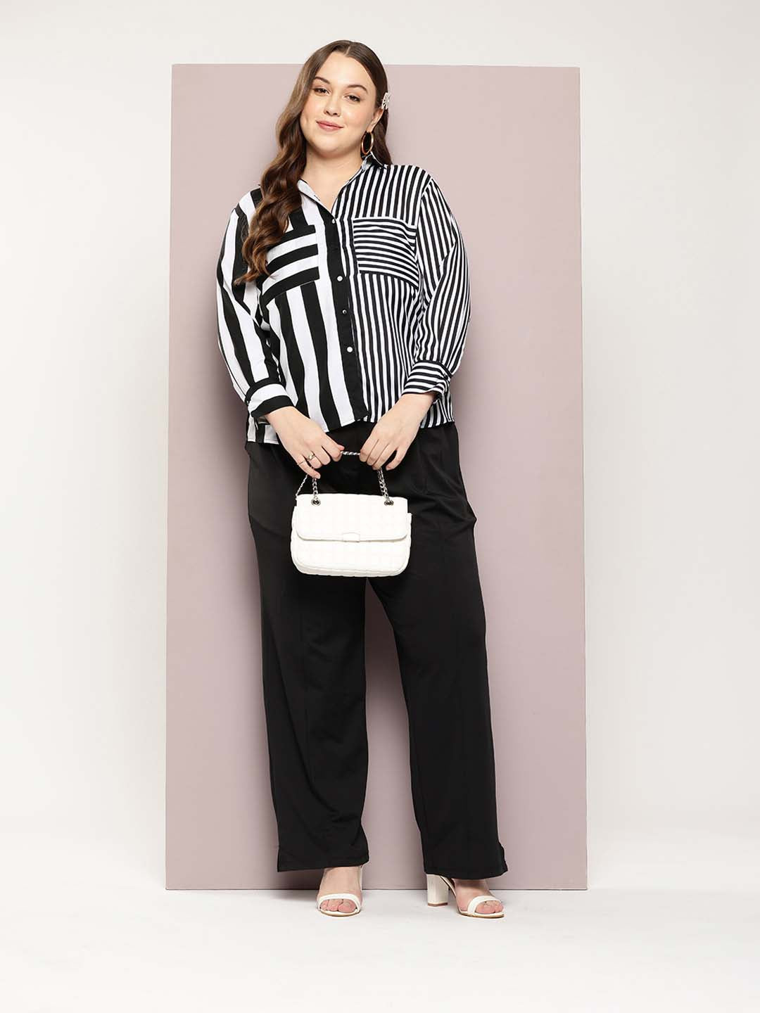 Black and White colorblock stripe shirt