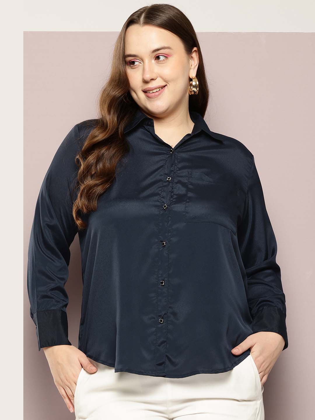 Navy blue Embelished button Party shirt