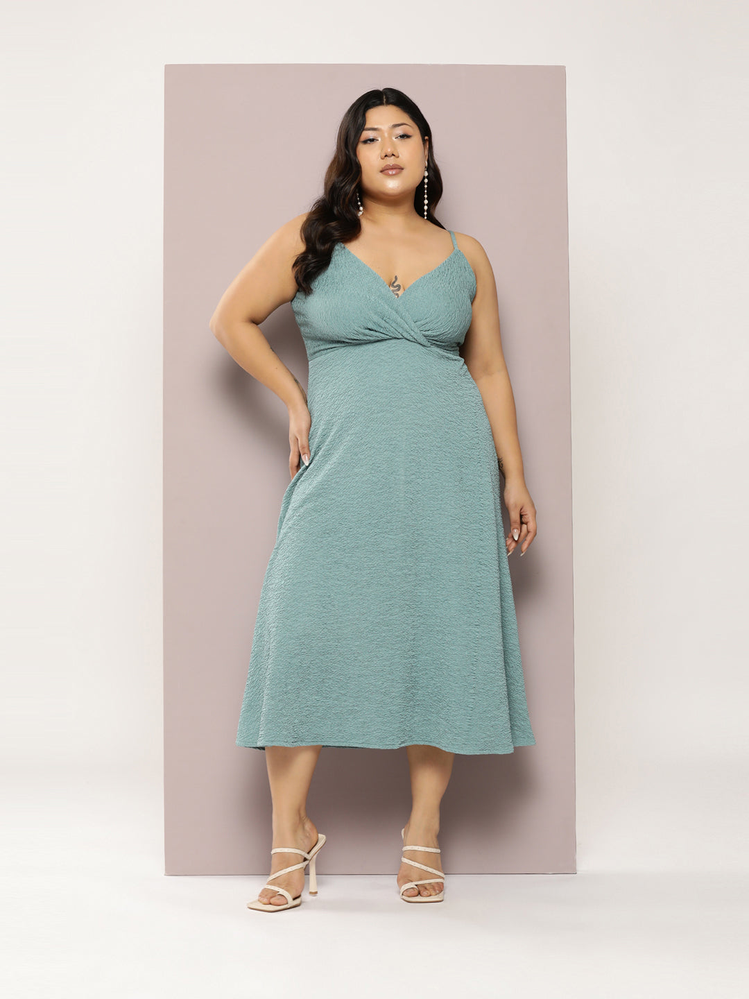 Stylish Sea green midi dress.