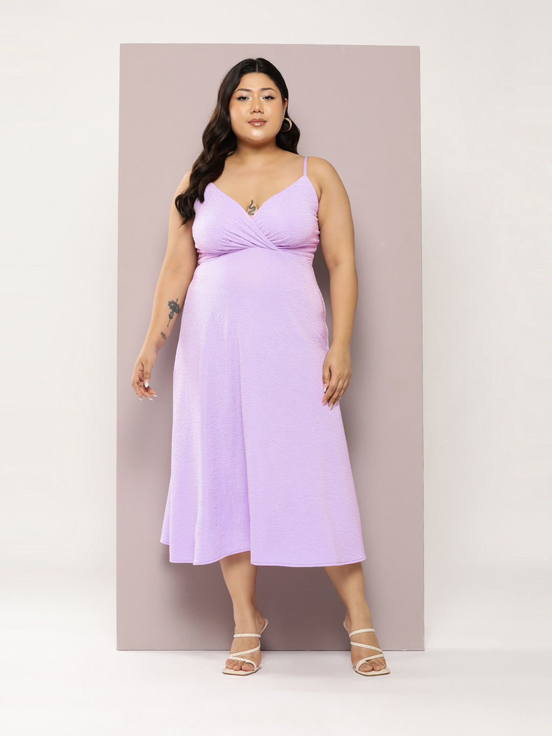 Stylish Lavender midi dress.