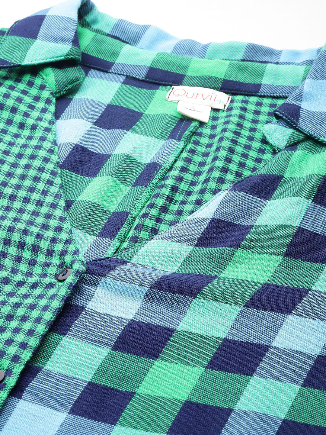 Green check rayon full placket button shirt dress Party shirt