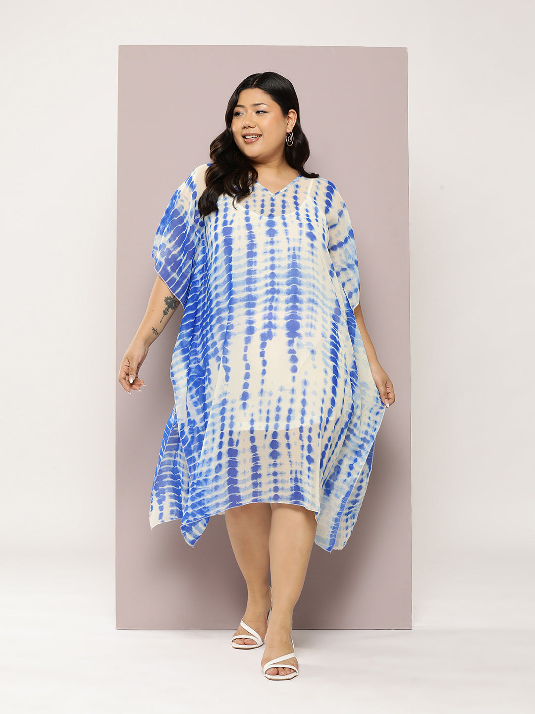 Blue and white tie dye Kaftan dress