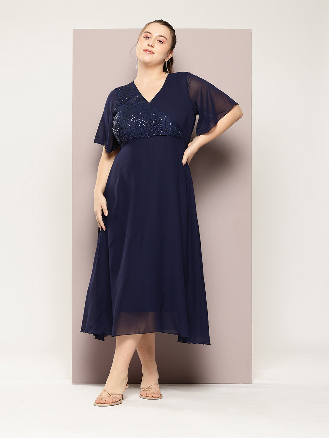 Elegant Navy Georgette party maxi dress