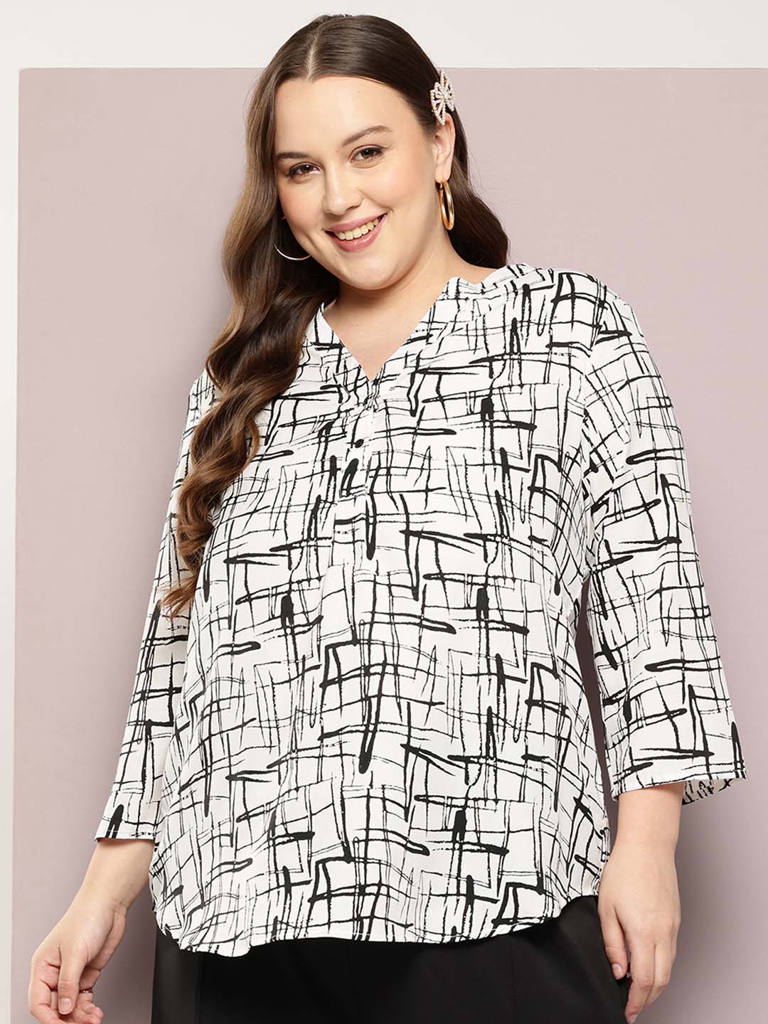 Black & White printed crepe shirt