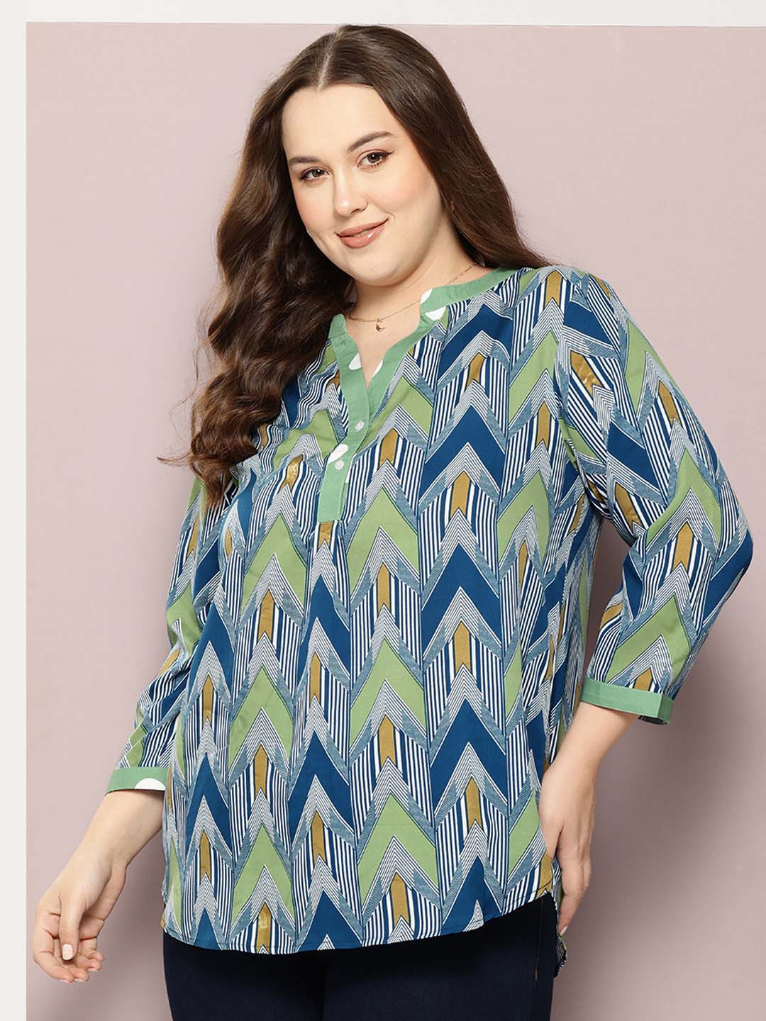 Multi colour geometric print Crepe Shirt