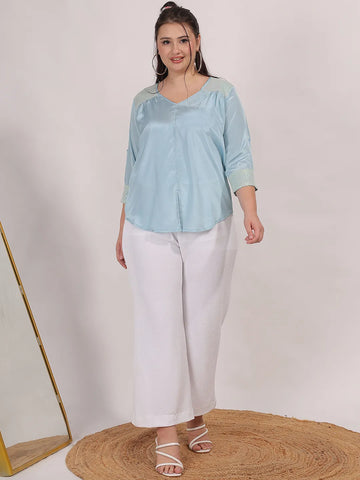 Turquoise Color Shirt with Sequin Embellishment