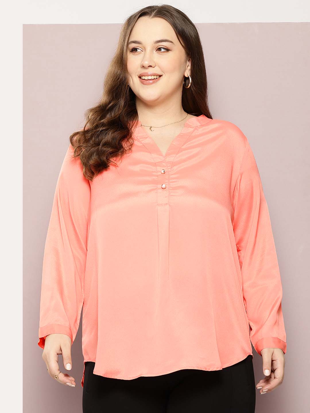 Silk crepe half placket maindarin collar shirt