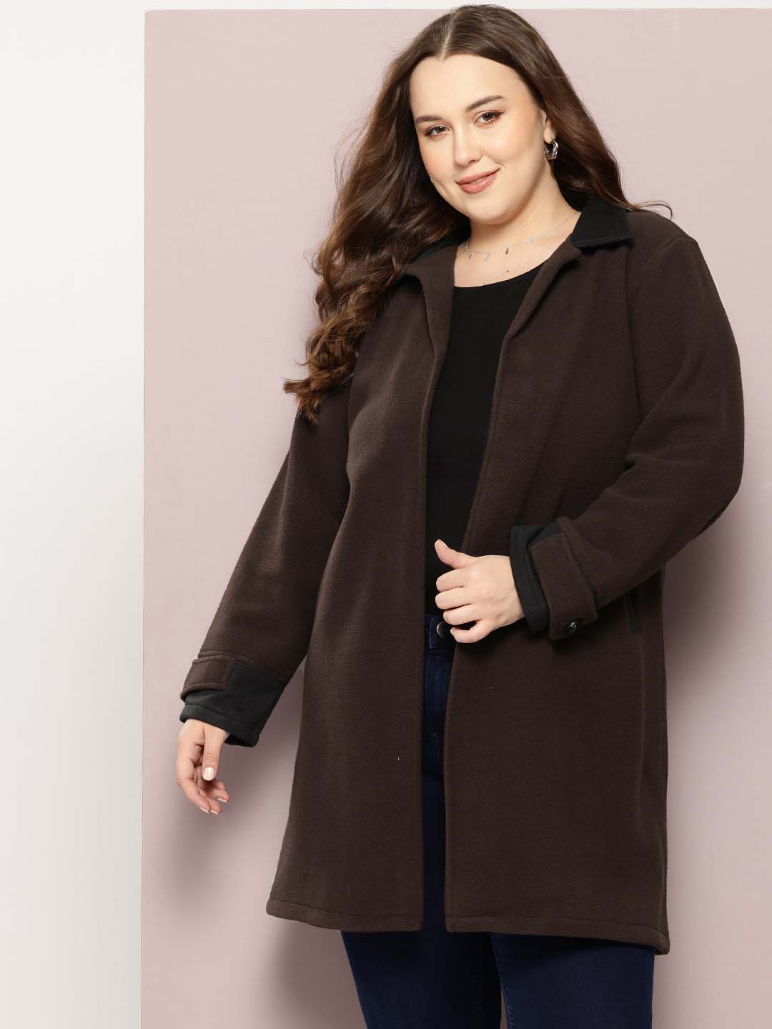 Coffee Brown Long Coat with Side Pockets