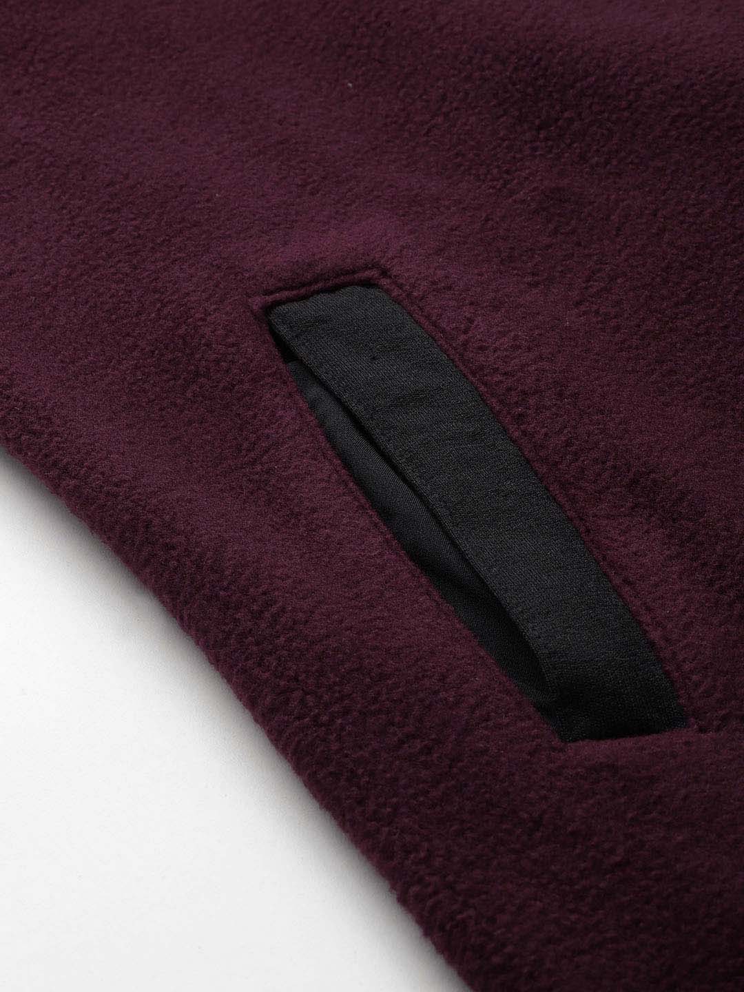 Solid Wine Long Coat with Side Pockets