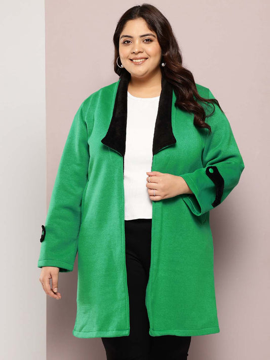 Green long coat with black fur collar