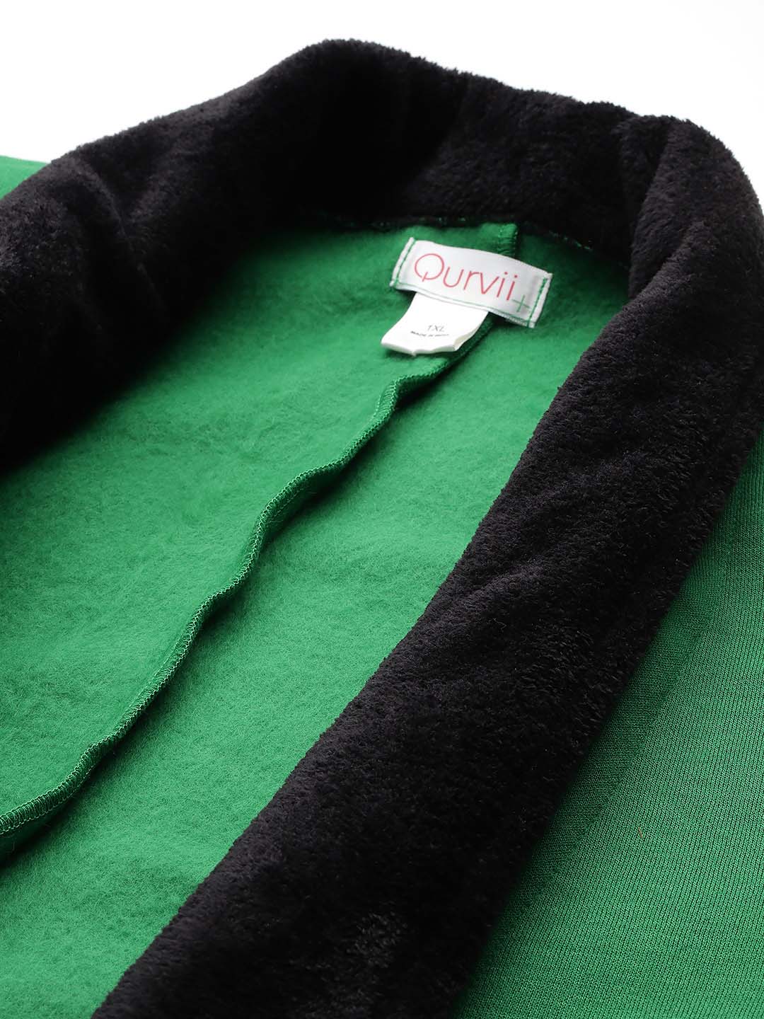 Green long coat with black fur collar