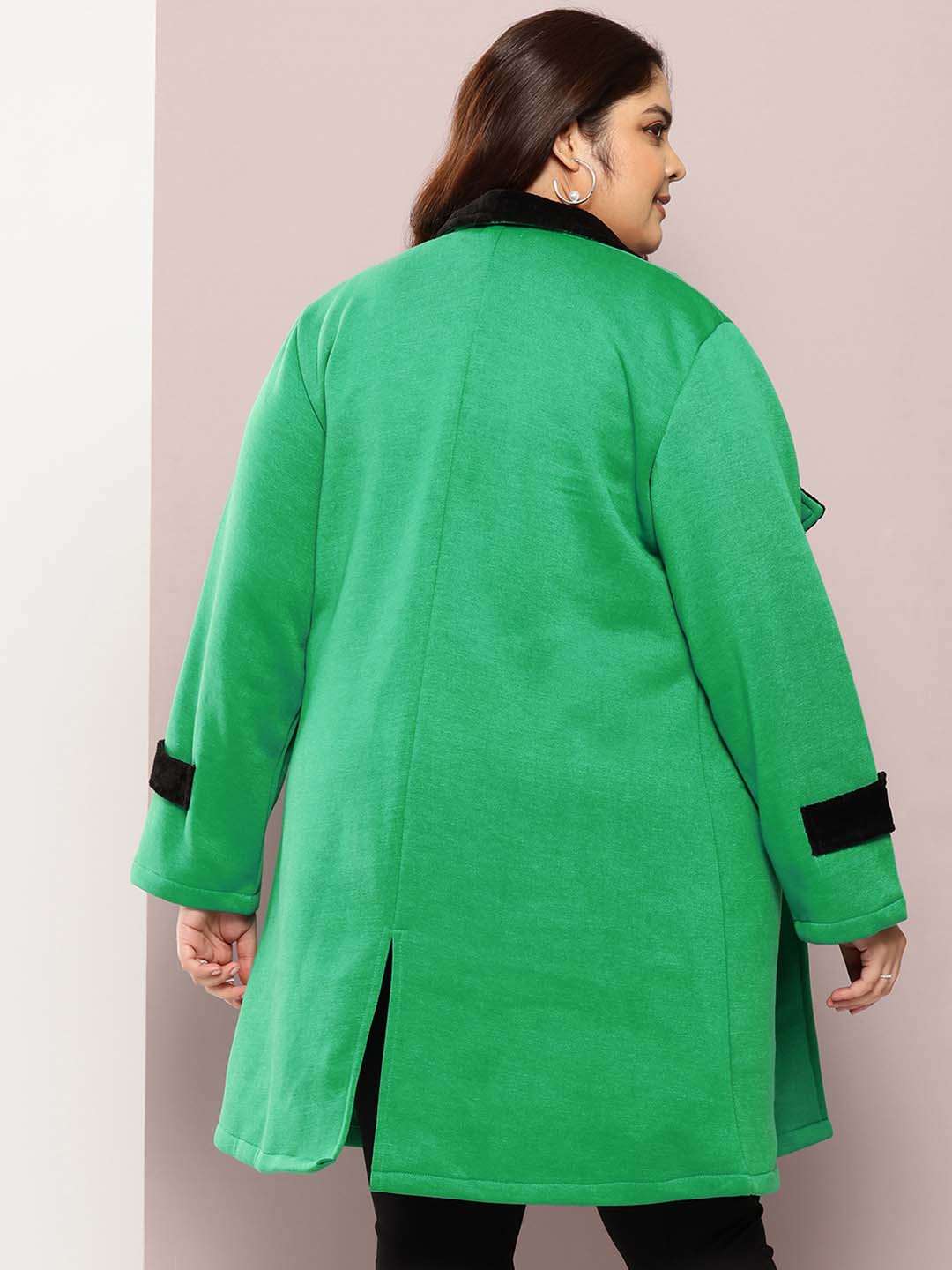 Green long coat with black fur collar