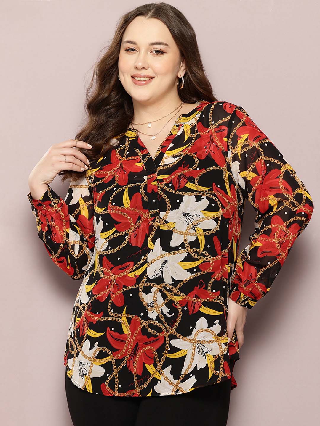 Chain Print half-placket shirt with full sleeves and cuffs