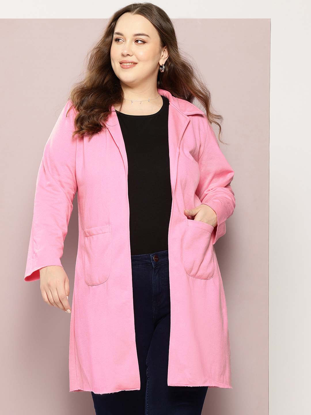 Baby pink fleece long jacket