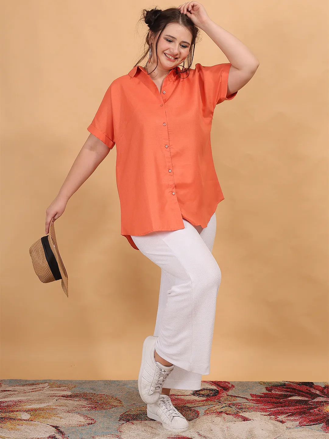 Orange cotton regular shirt