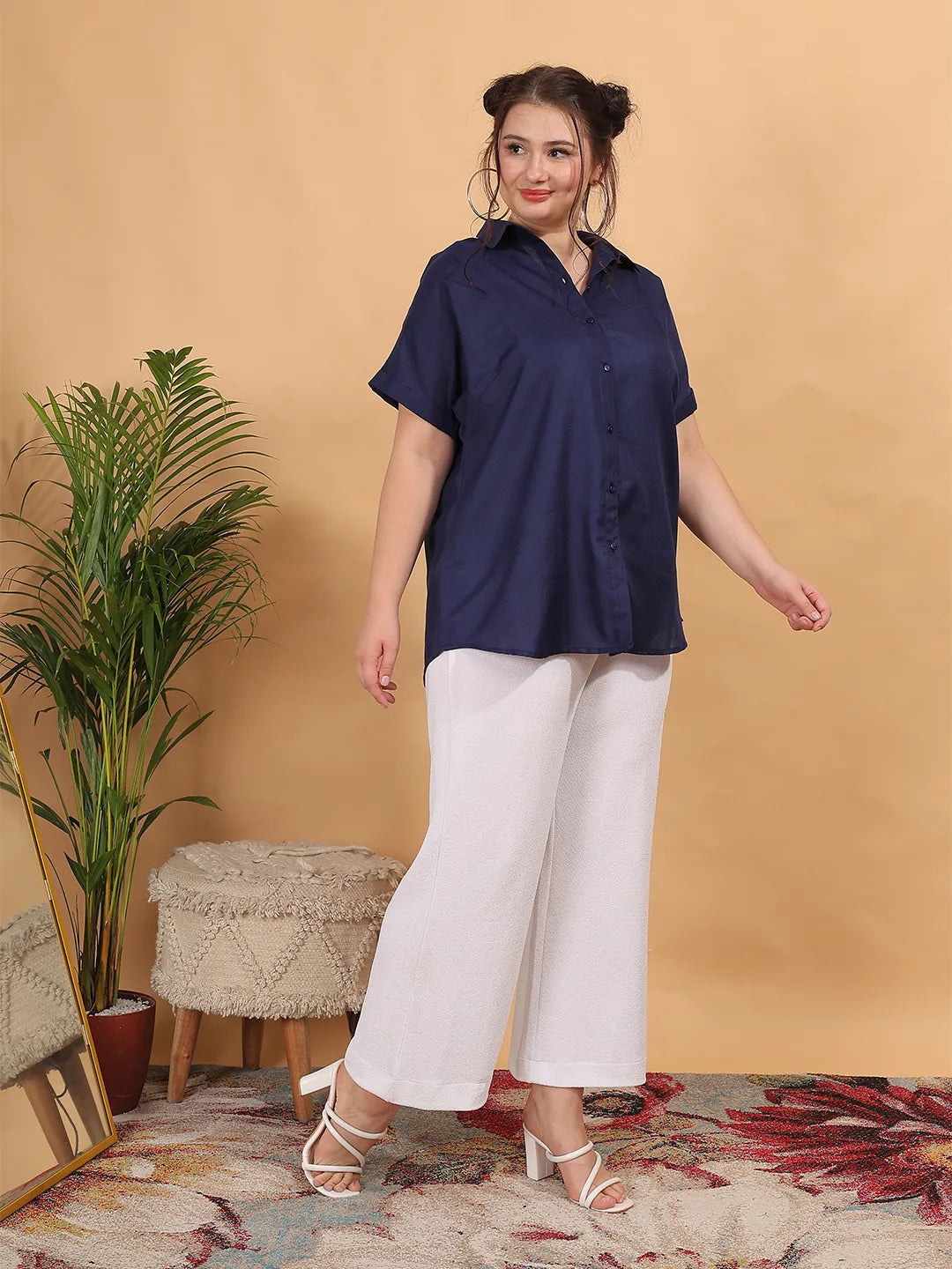Navy Blue cotton regular shirt