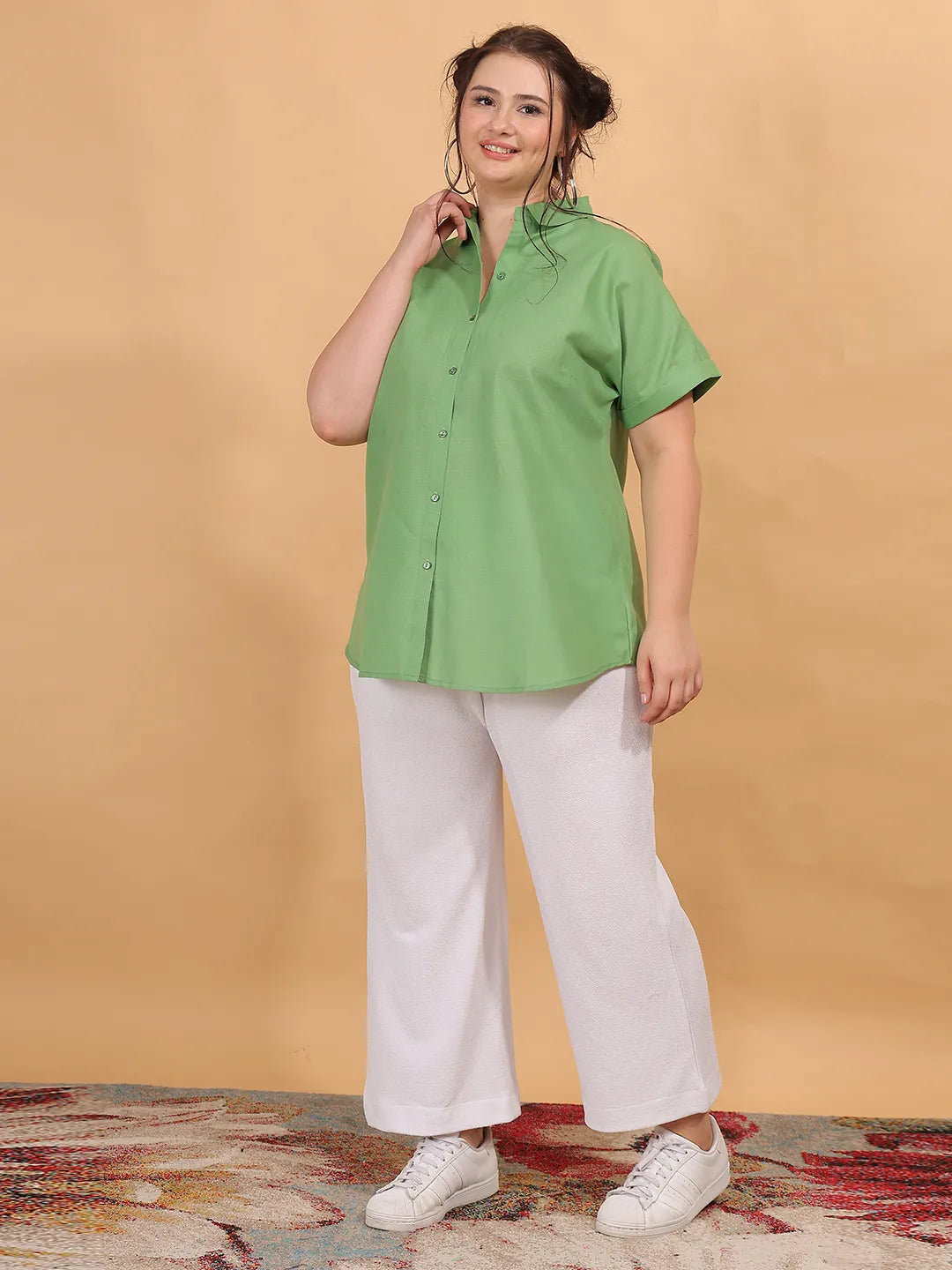 green cotton regular shirt
