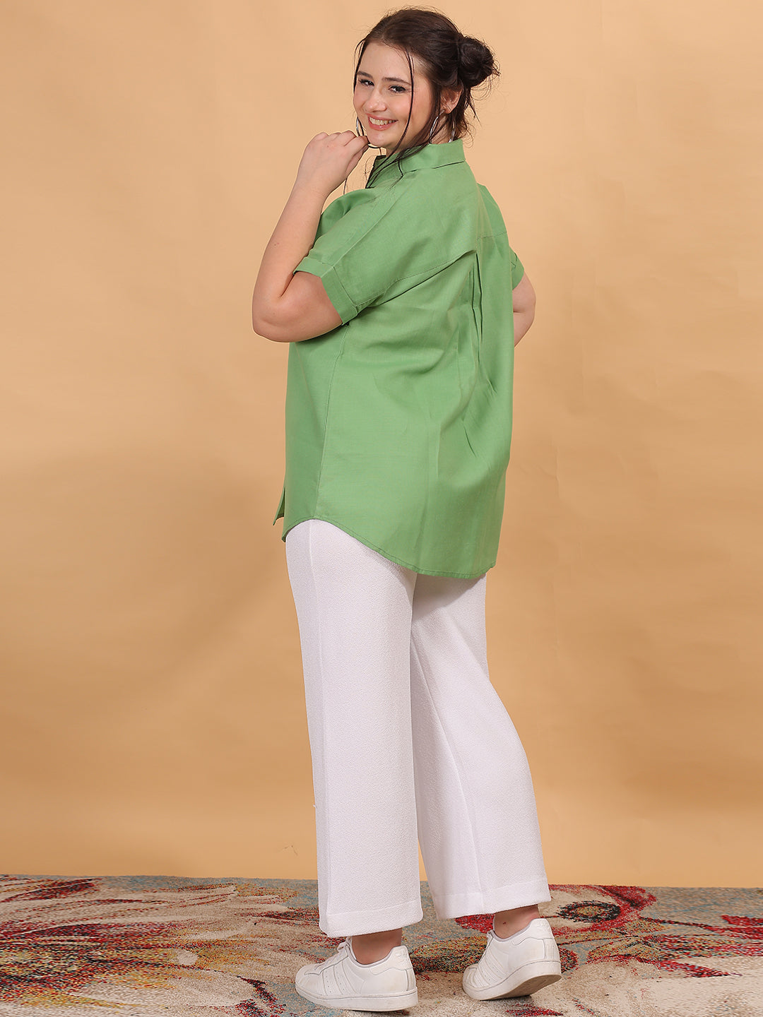 green cotton regular shirt