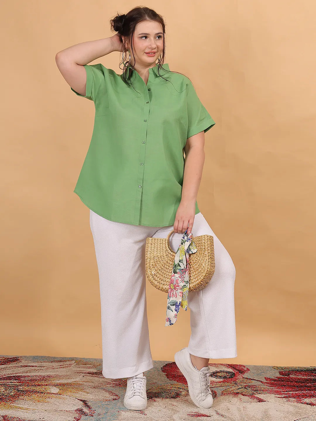 green cotton regular shirt