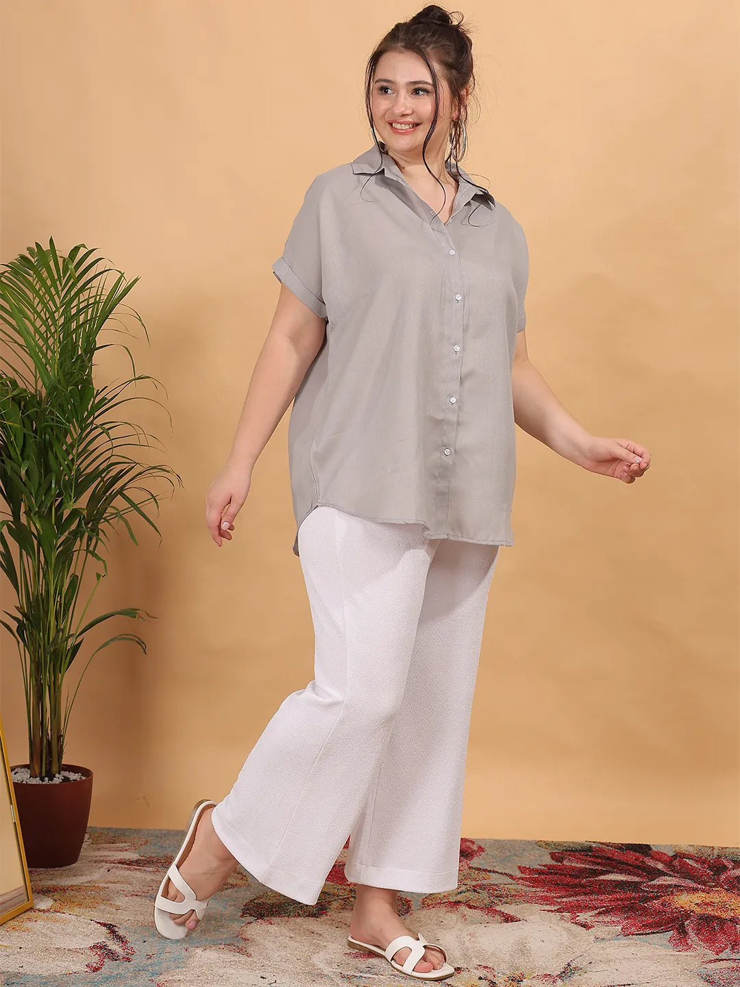 Grey cotton regular shirt