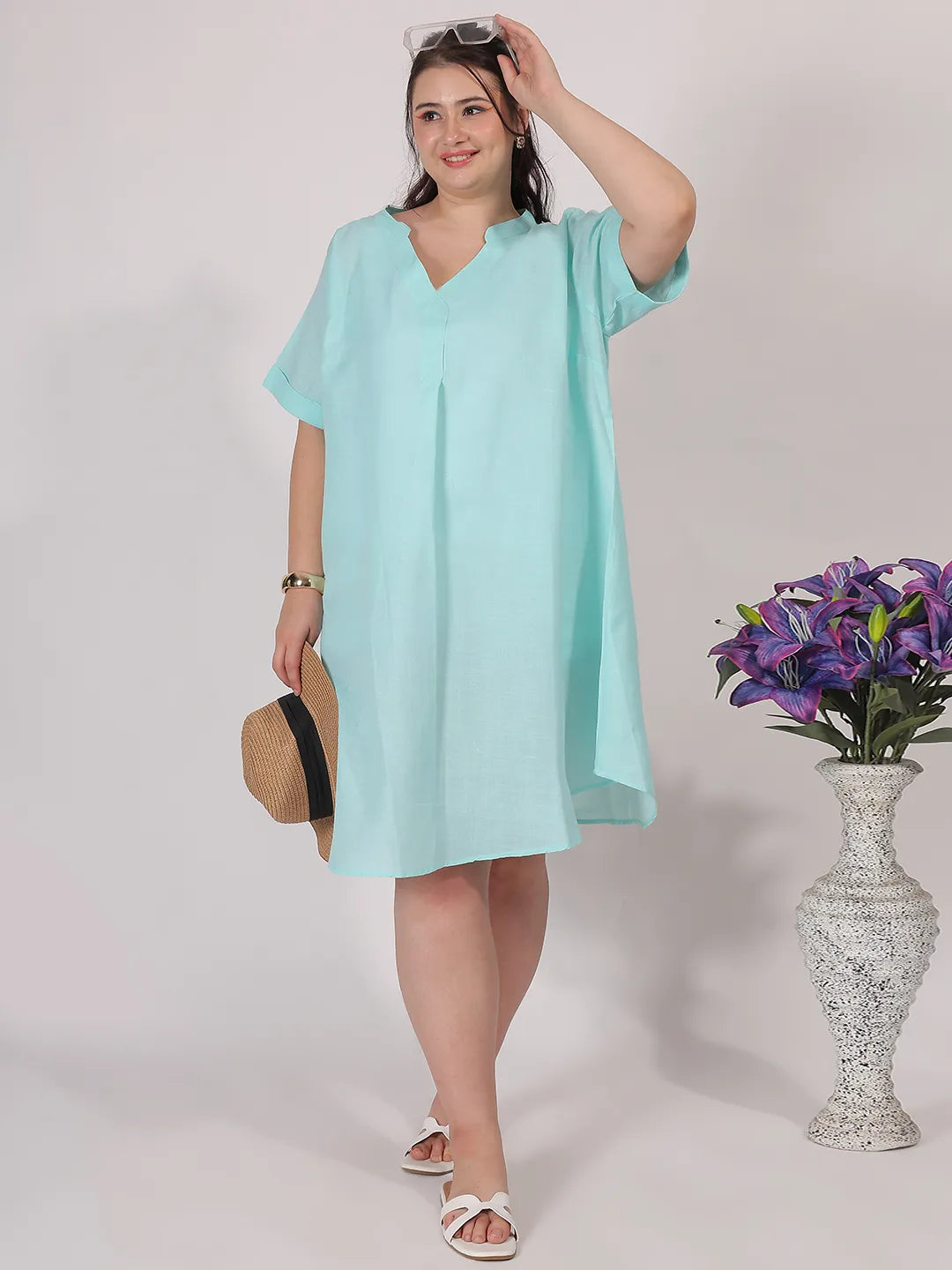 Turquoise A-Line Cotton Dress
